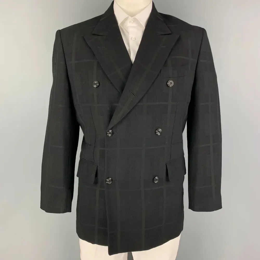 MONSIEUR NICOLE Size M Black Silver Window Pane Double Breasted Sport Coat